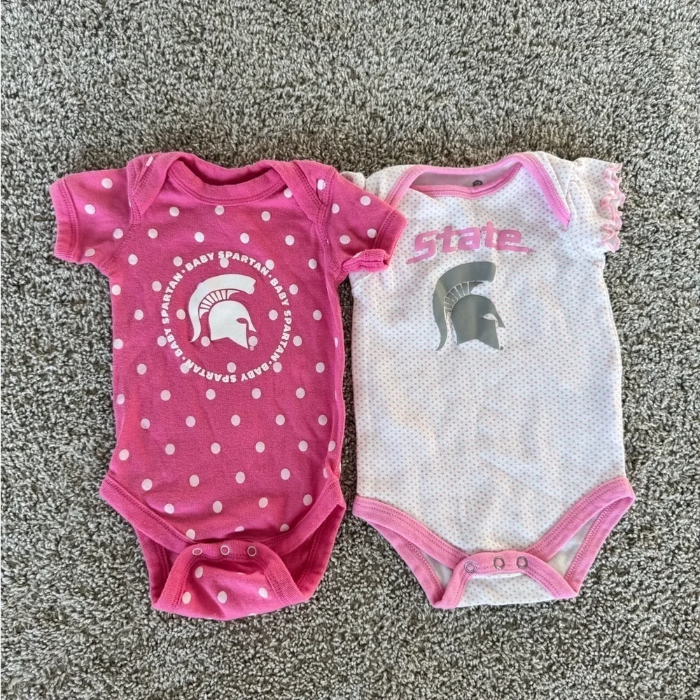 Michigan State Spartans Baby Girl Bodysuit Set MSU Spartan outfit Size 6-9